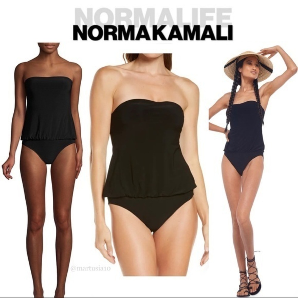 Norma Kamali Black Strapless Babydoll One-Piece Swimsuit sz S